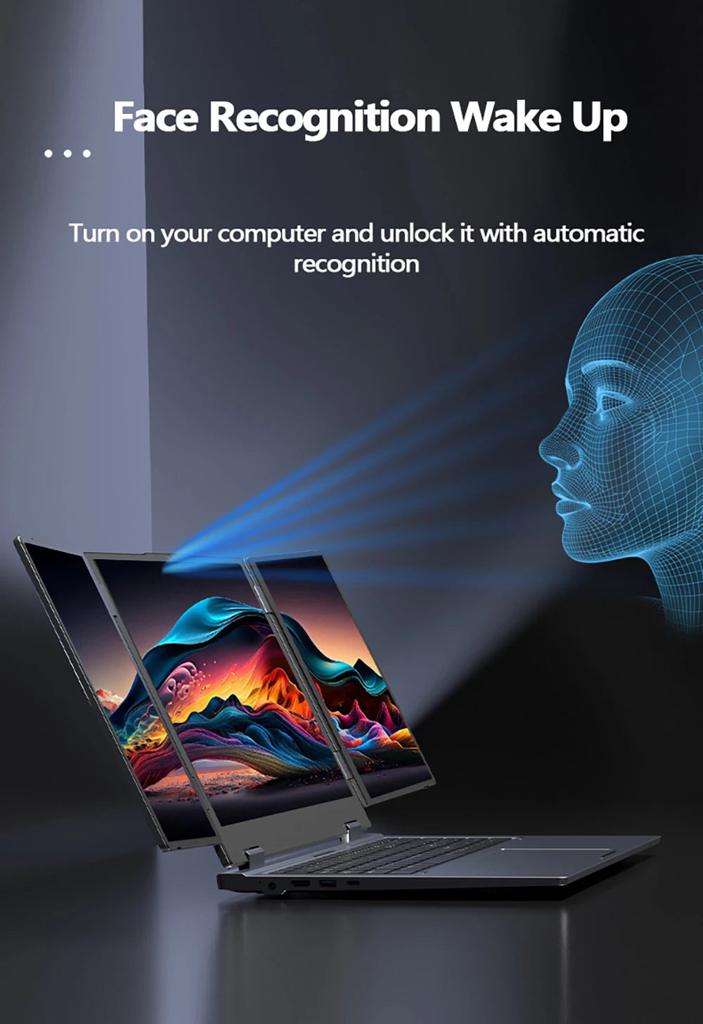 16+10.5+10.5inch Triple Screen Laptop I7-1260P 64GB 4TB DDR4 Win11 Face Recognition Fingerprint Unlock WIFI6 HDMI Computer