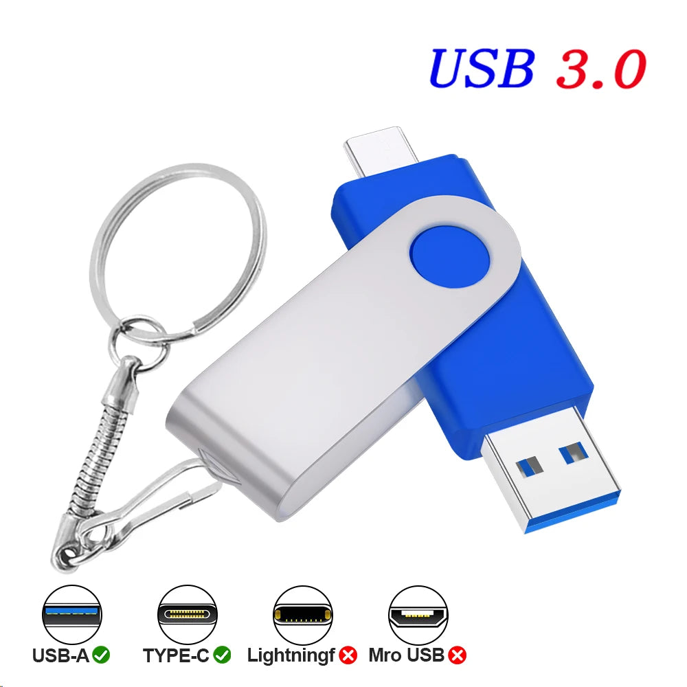 Rotable Usb 3.0 Type C Flash Drive 128GB 32GB 16GB Pen Drive high-capacity Pendrive 64GB 4G OTG 2 IN 1 Creative gift Usb Stick