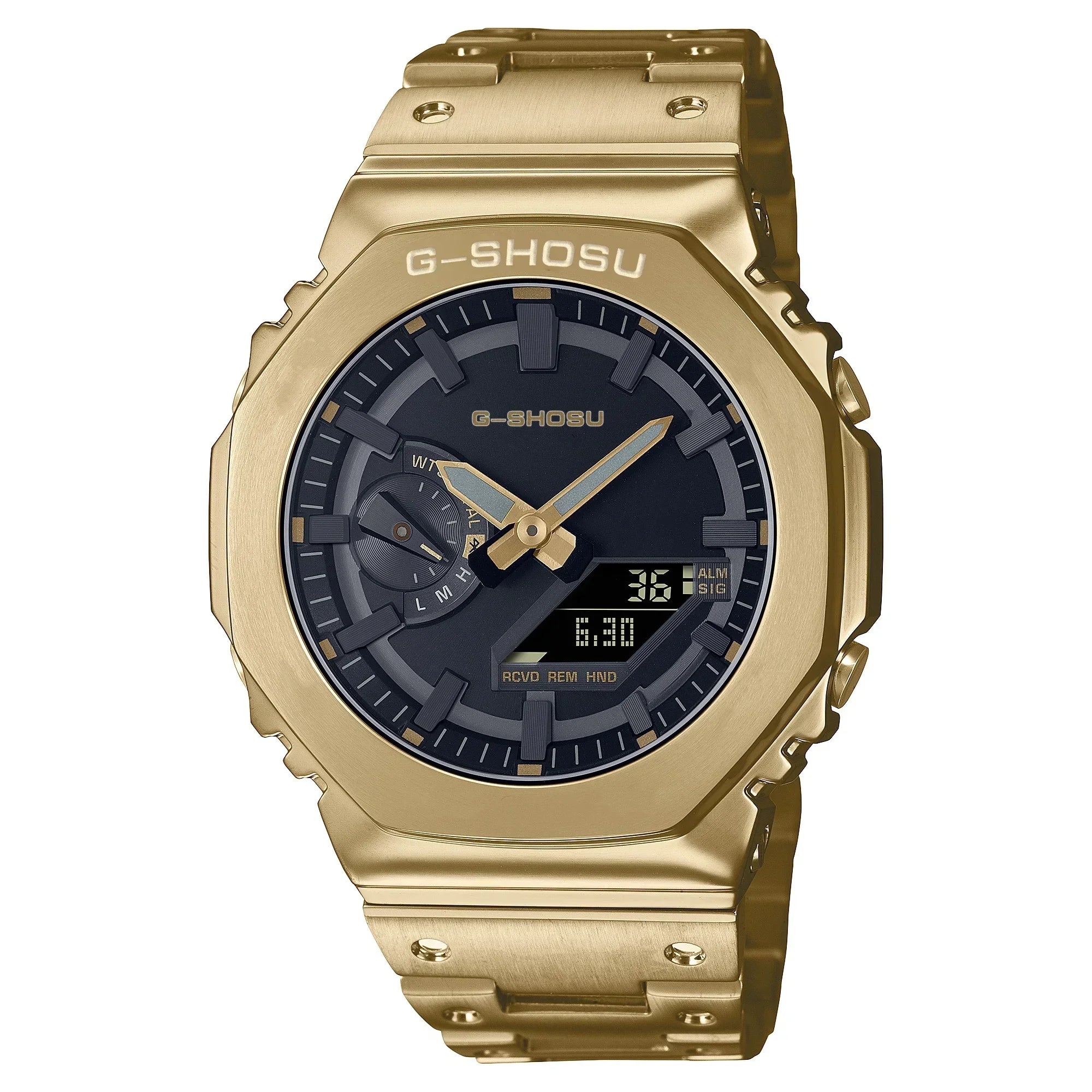 Electronic Digital Sports Unisex Watch Full Function LED Alloy Large Dial World Time Steel Strap GMB Oak Series