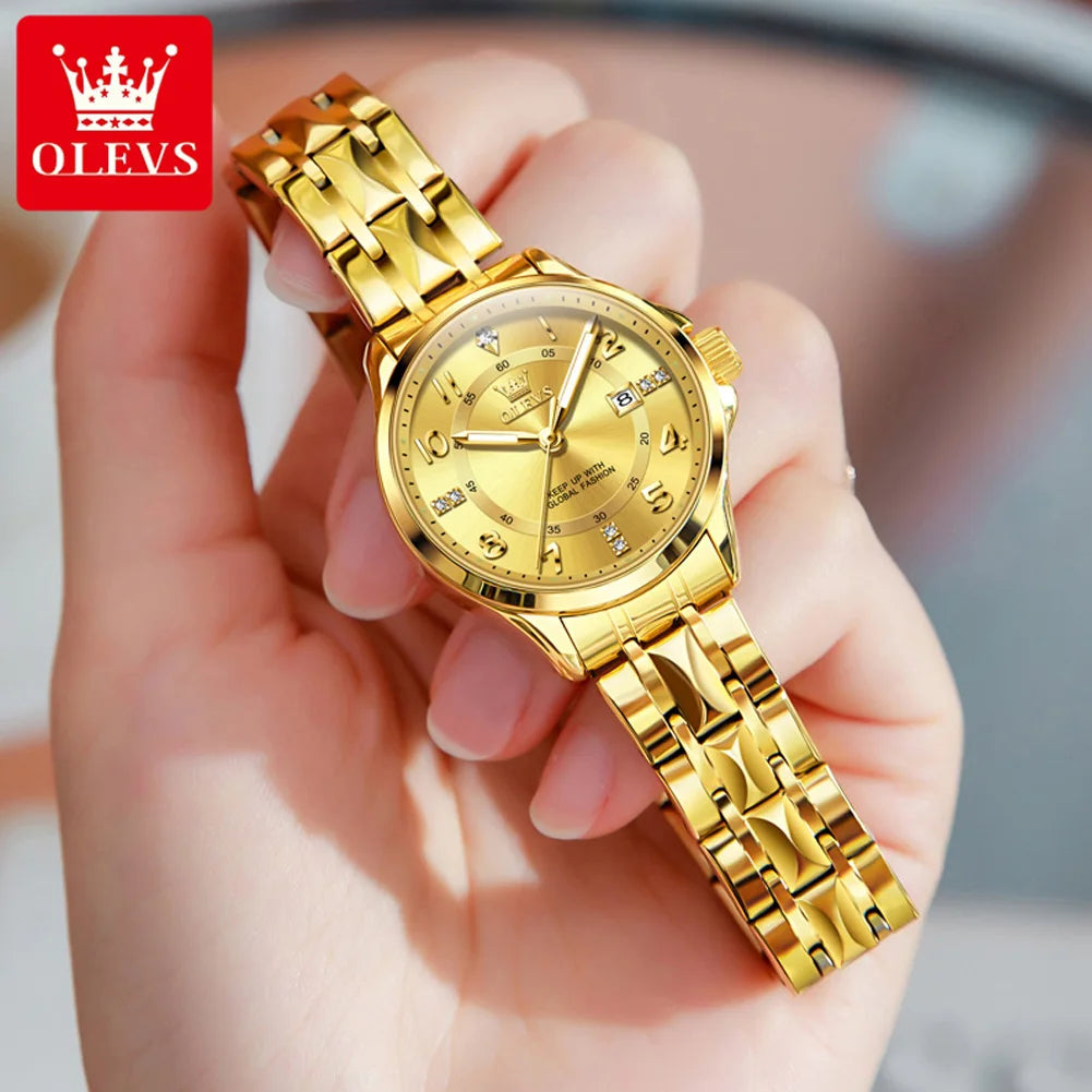 OLEVS 2910 Watch For Men Women Luxury Quartz Couple Watches Waterproof Stainless Steel Hand Clock Diamond Number Dial Wristwatch