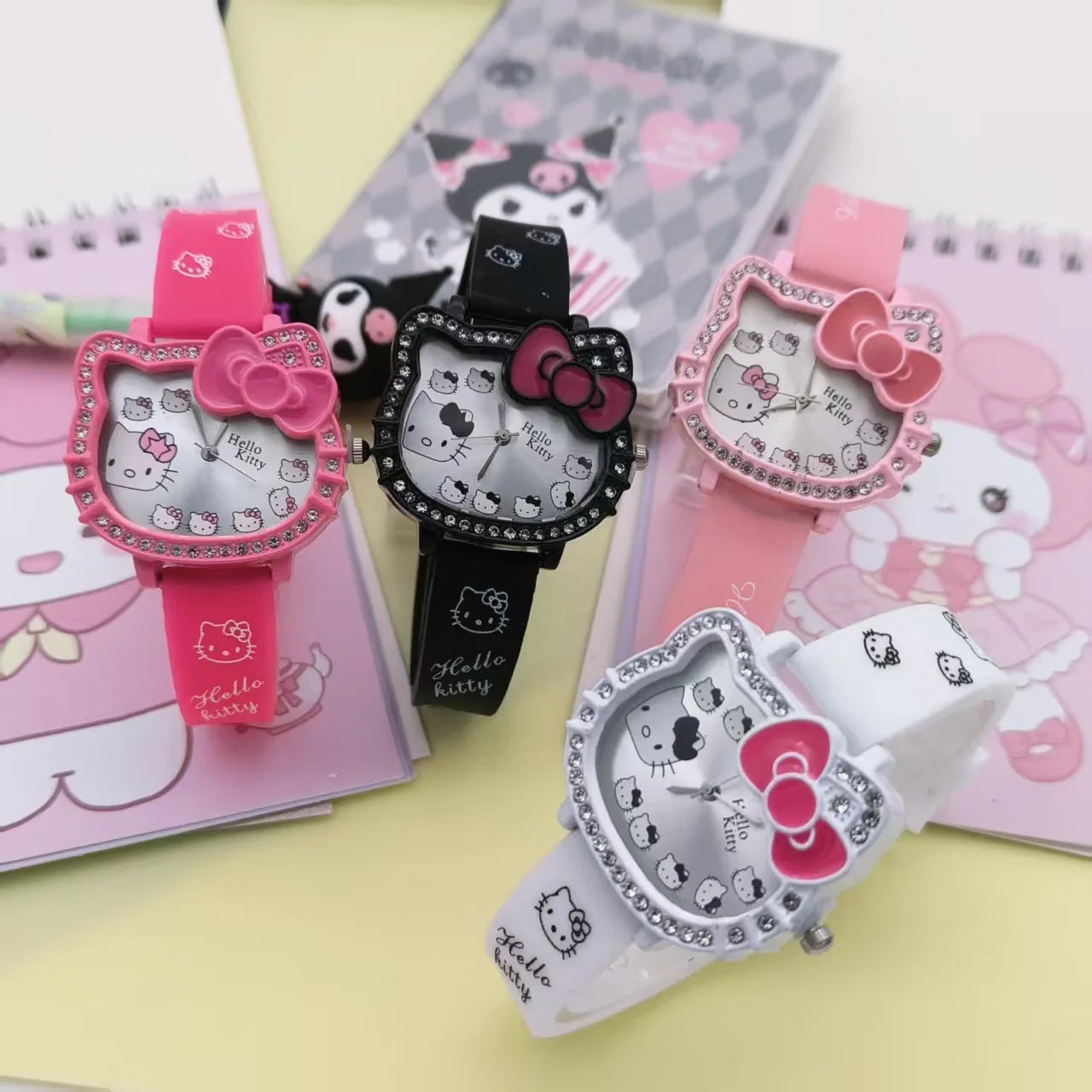Cartoon Hello Kitty Electronic Watch Children's Cat Head Watch Bow Quartz Student Party Kids Girls Gifts Birthday Present