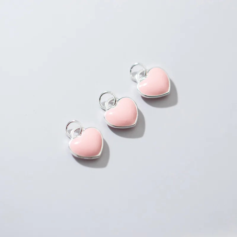100% 925 Sterling Silver Drop Glue Craft Heart Charms 10.5x10mm Decoration Dangle Pendants DIY Jewelry Making For Women Gift