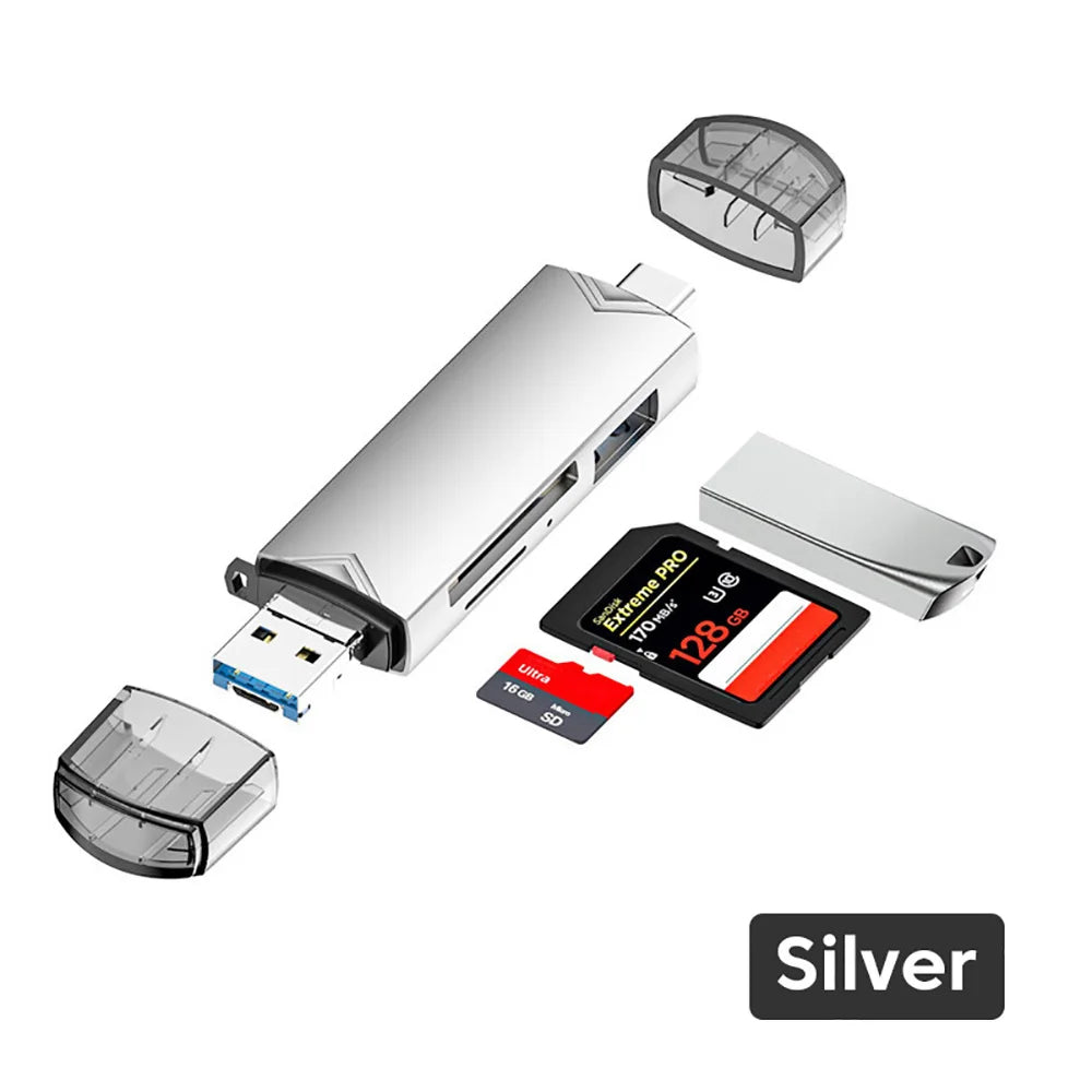 OTG Type C SD TF Card Reader 6 in 1 USB 3.0 Micro USB Flash Drive Adapter 5Gbps High Speed Transfer Multifunctional Card Reader