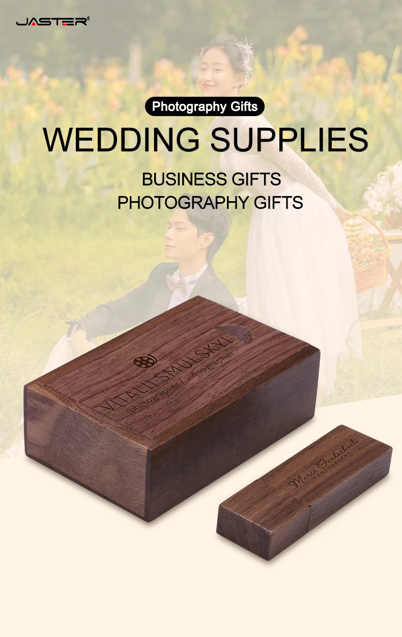 JASTER Free custom logo Photography wooden with box USB 2.0 Flash Drives64GB 32GB 16GB 8GB 4GB Memory stick Business gift U disk