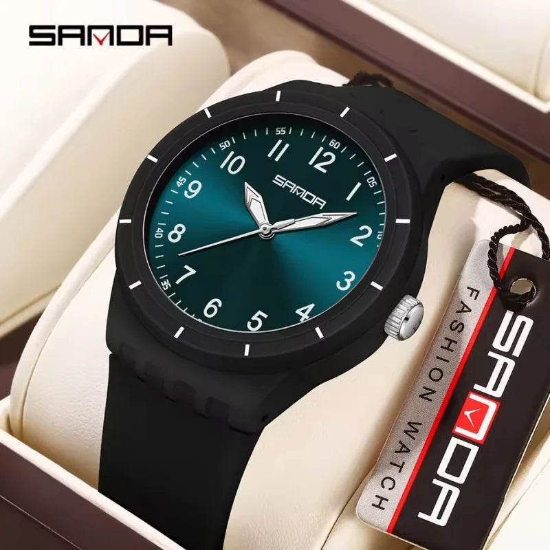 SANDA 9075 Casual Student Quartz Watch Simple Waterproof Silicone Strap Night Light Fashion Girls and Boys Watch Simple Daily