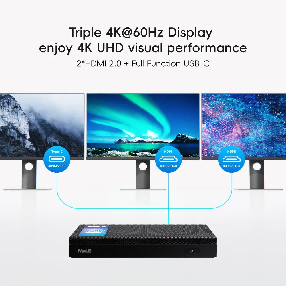 MeLE Fanless Mini PC Quieter4C N150 32GB 512GB Micro PC USB-C 2 X HDMI 4K@60 Triple Display Small Form Factor Desktop Computers