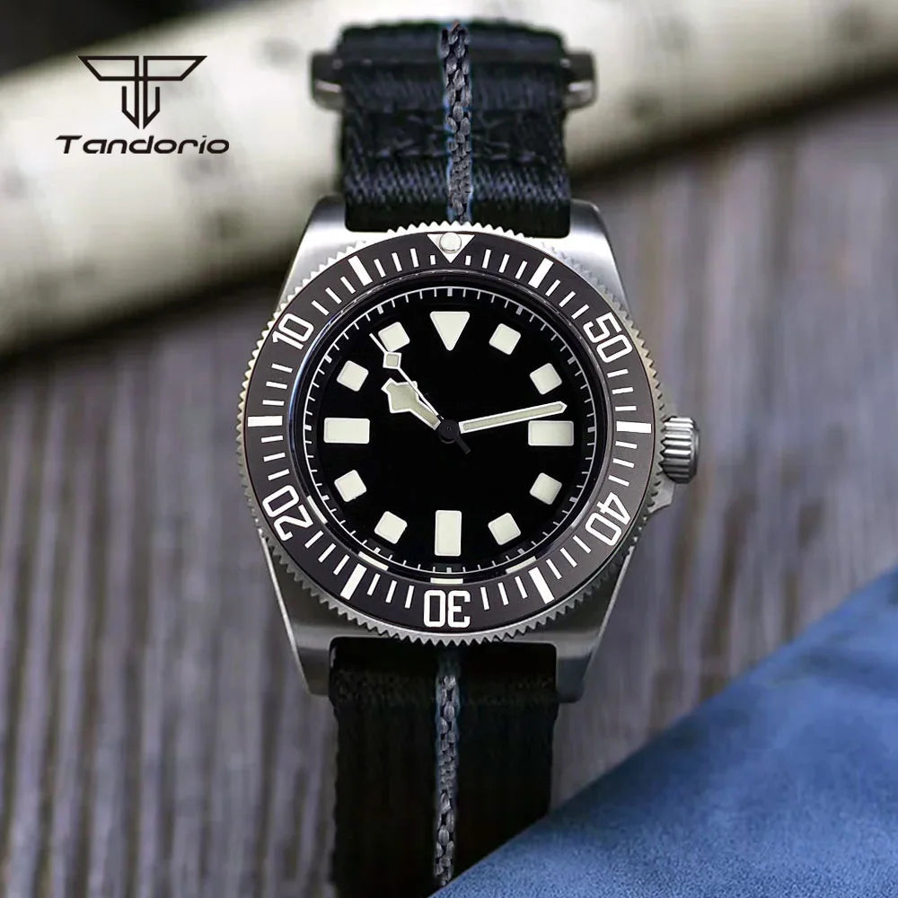 Tandorio Titanium 42mm Dive Mechanical Watch for Men Automatic NH35/PT5000 Movement Sapphire 20BAR Waterproof Wristwatch Lume