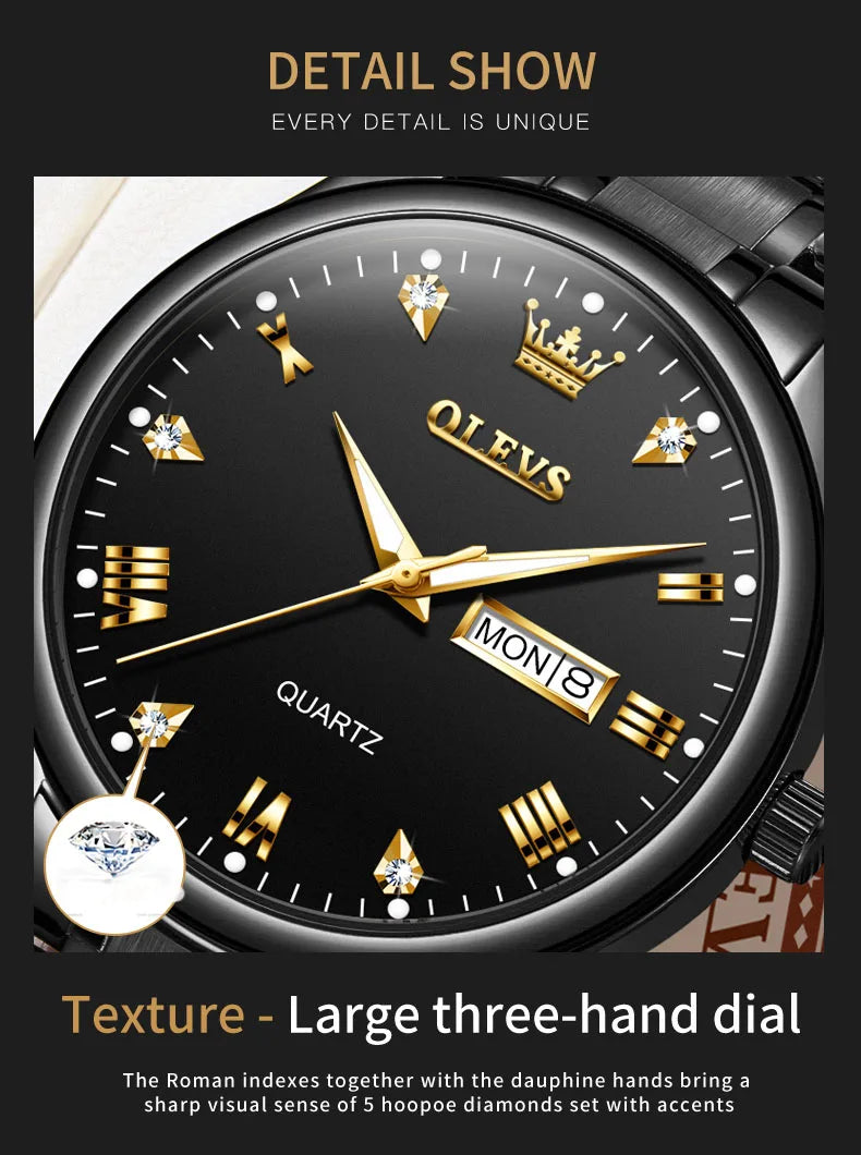 OLEVS 5563 Couple Watch Original Luxury Quartz Wristwatch for Men and Women Elegant Fashion Dual Calendar Waterproof Hand Clock