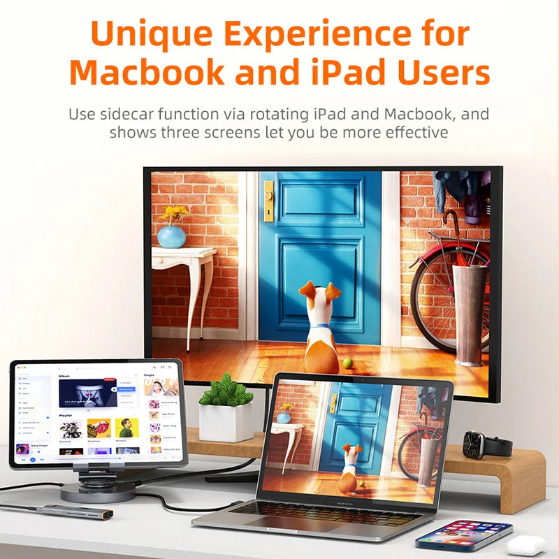 CABLETIME 8 in 1 Multi USB C Hub with 360 Rotating Stand HDMI 4K 60Hz PD 100W USB 5Gbps SD TF Aux 3.5mm for iPad Pro Tablet C441