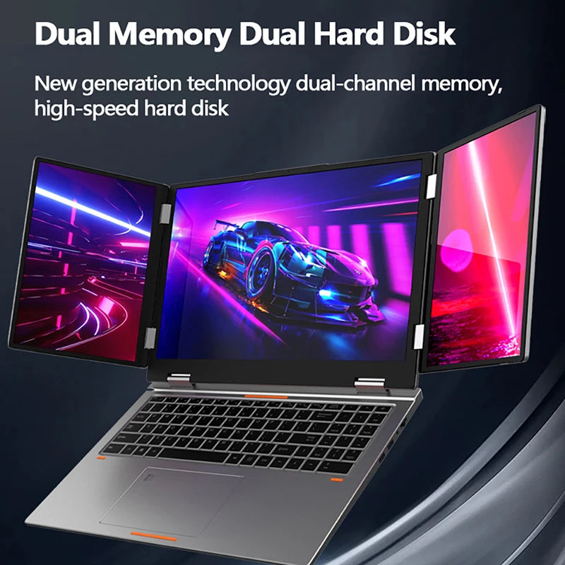 16+10.5+10.5inch Triple Screen Laptop I7-1260P 64GB 4TB DDR4 Win11 Face Recognition Fingerprint Unlock WIFI6 HDMI Computer