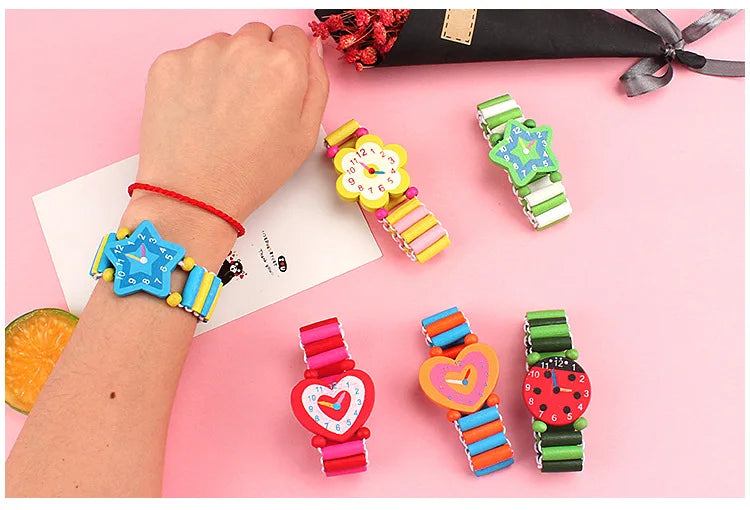1 Cute Wooden Wristwatches Nice Cartoon Crafts Bracelet Watches Handicrafts Toys for Kids Learning Education Party Favors