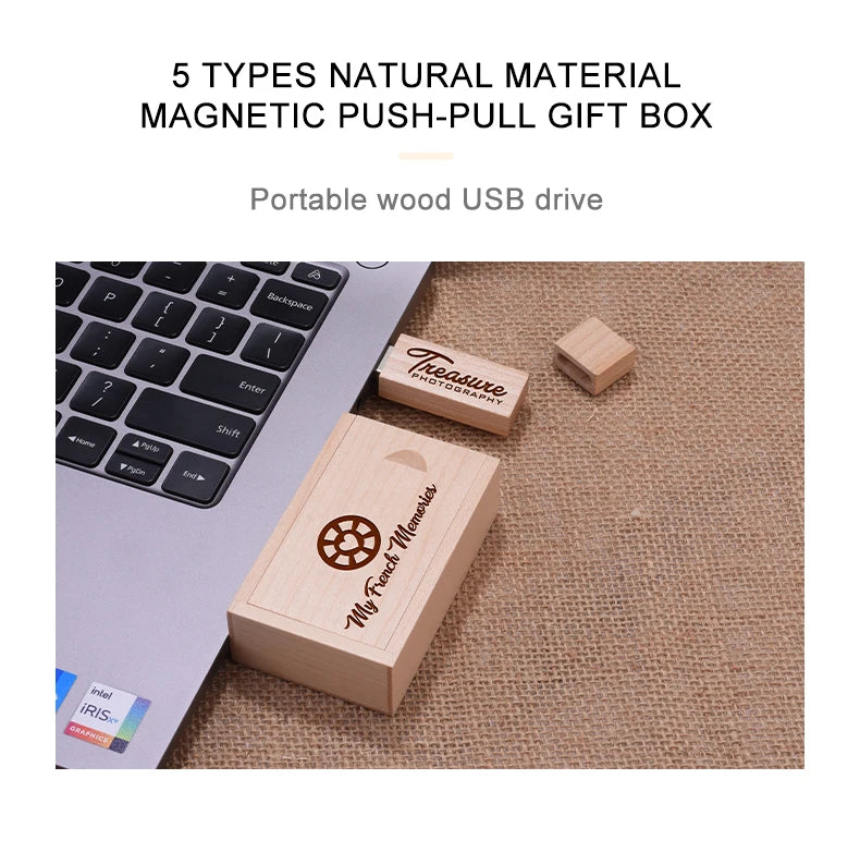 JASTER Free custom logo Photography wooden with box USB 2.0 Flash Drives64GB 32GB 16GB 8GB 4GB Memory stick Business gift U disk