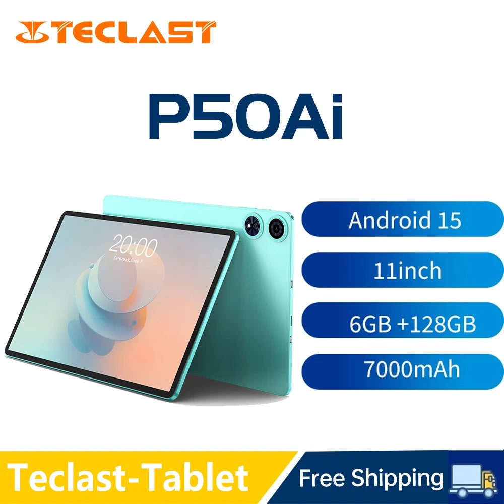 【New】Android 15 Teclast P50 AI Tablet 11" 90Hz Screen AllWinner A733-AI Octa-Core 6GB 128GB LPDDR5 Wifi-6 7000mAh Battery AI Tab