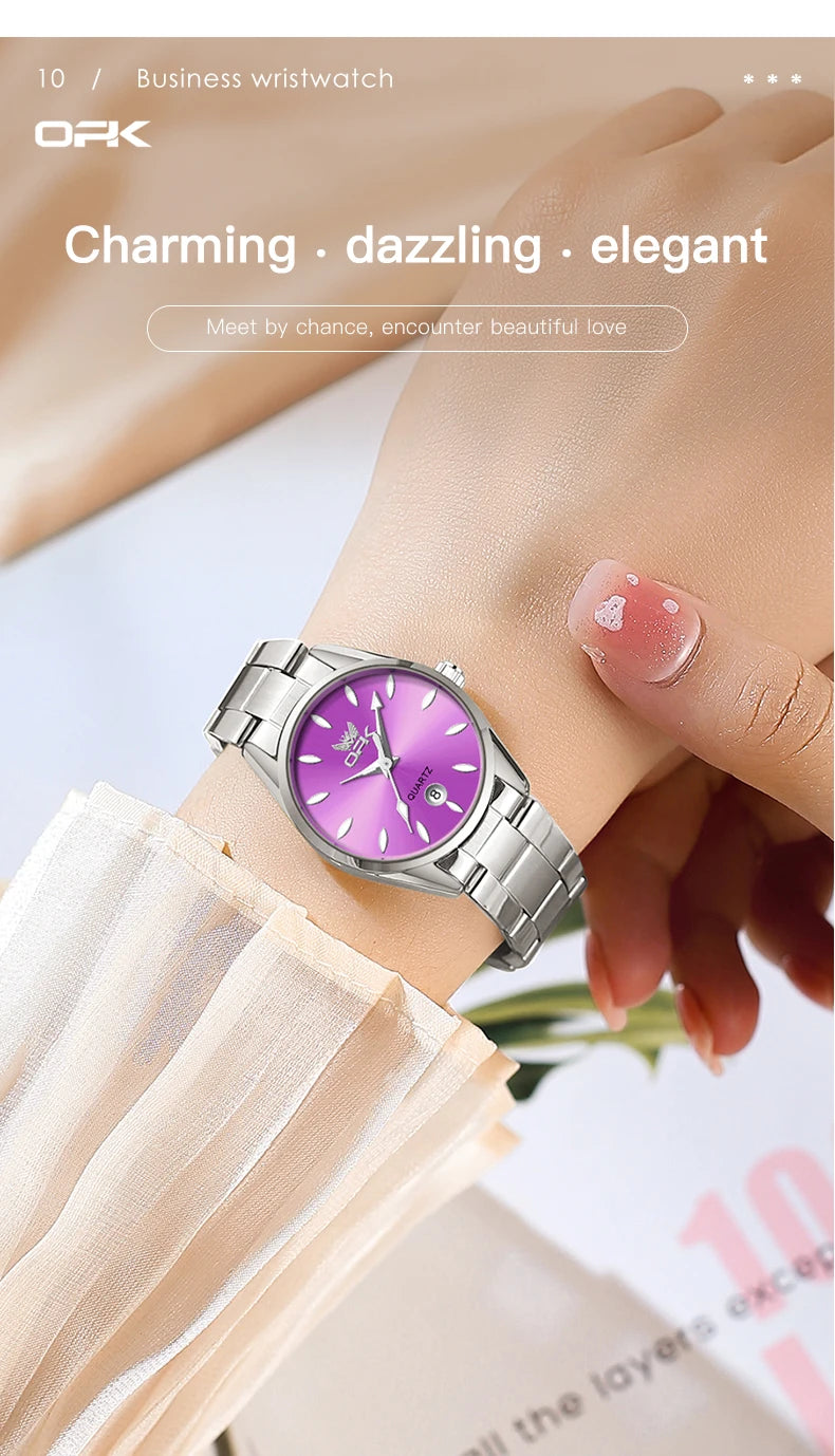 OPK 6038 Couple Watches Stainless steel Belt Deep Waterproof Calendar Hand Clock