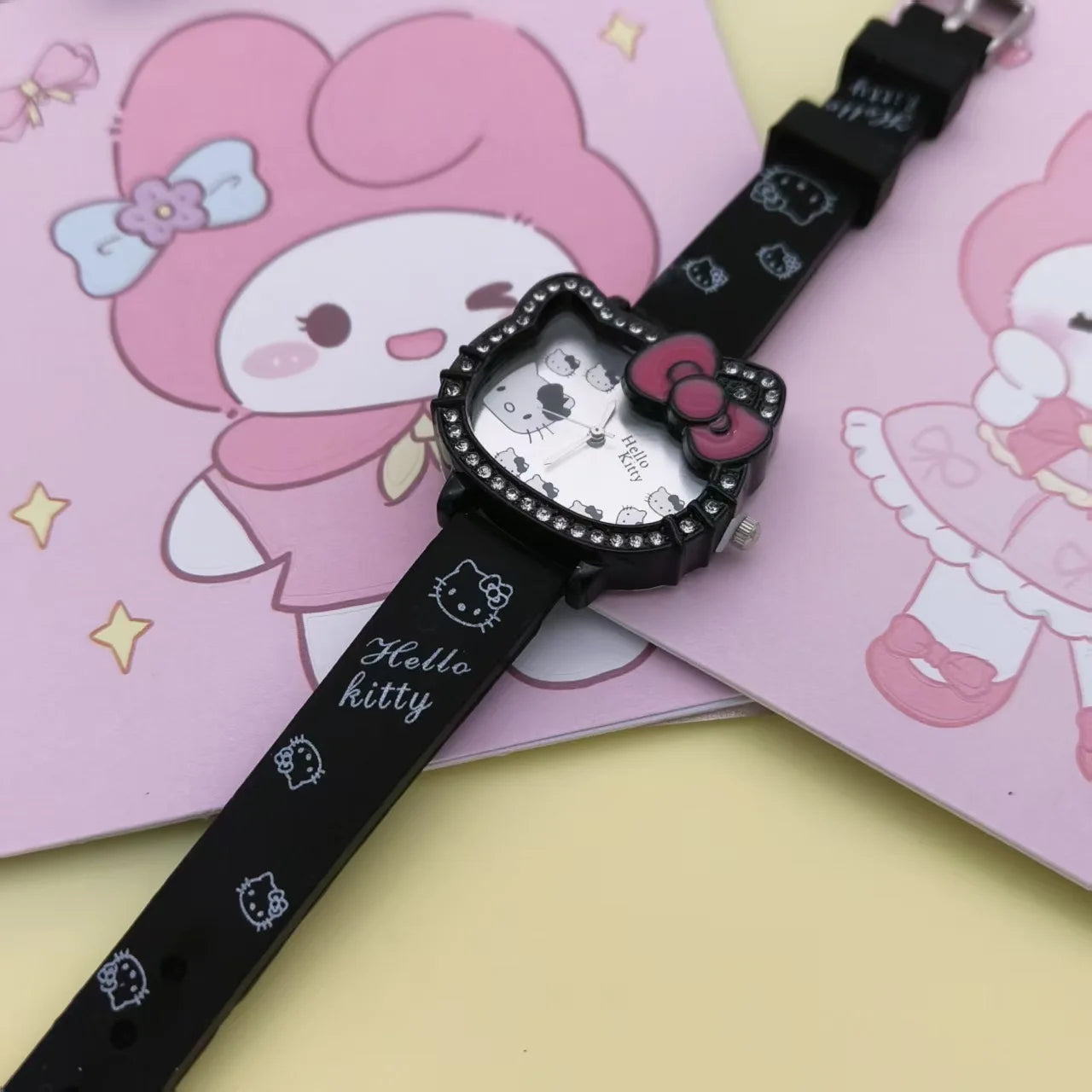 Cartoon Hello Kitty Electronic Watch Children's Cat Head Watch Bow Quartz Student Party Kids Girls Gifts Birthday Present