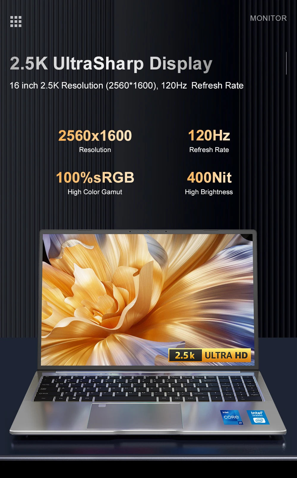 Laptop 16 inch 2.5K 120Hz Intel Core i7-13620H WiFi 6 32GB RAM 1TB SSD Laptop Windows 11 pro Notebook Office Computer