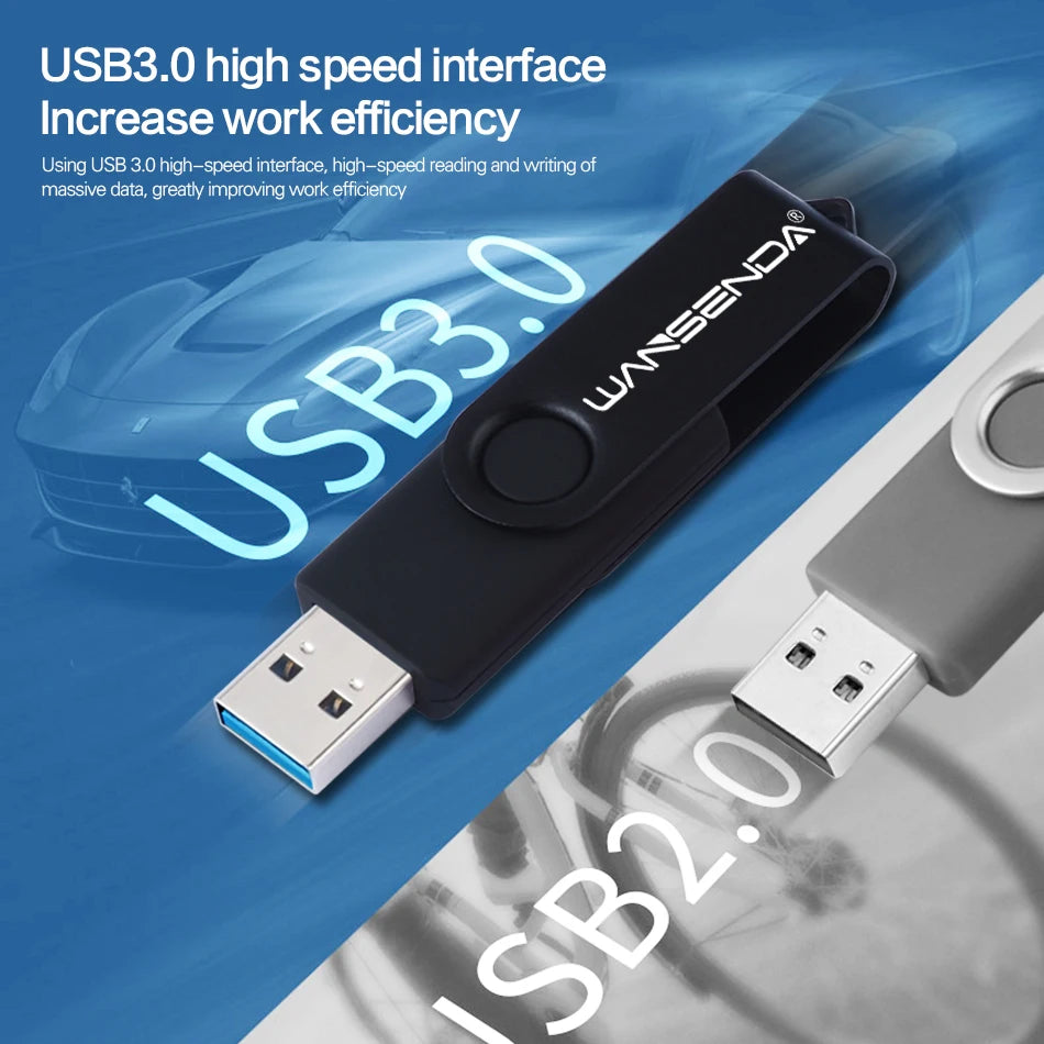 WANSENDA USB Flash Drive 3.0 Pen Drive 256GB 128GB 64GB 32GB 16GB 8GB 4GB Rotating Design Memory Stick Pendrive Cle USB Stick