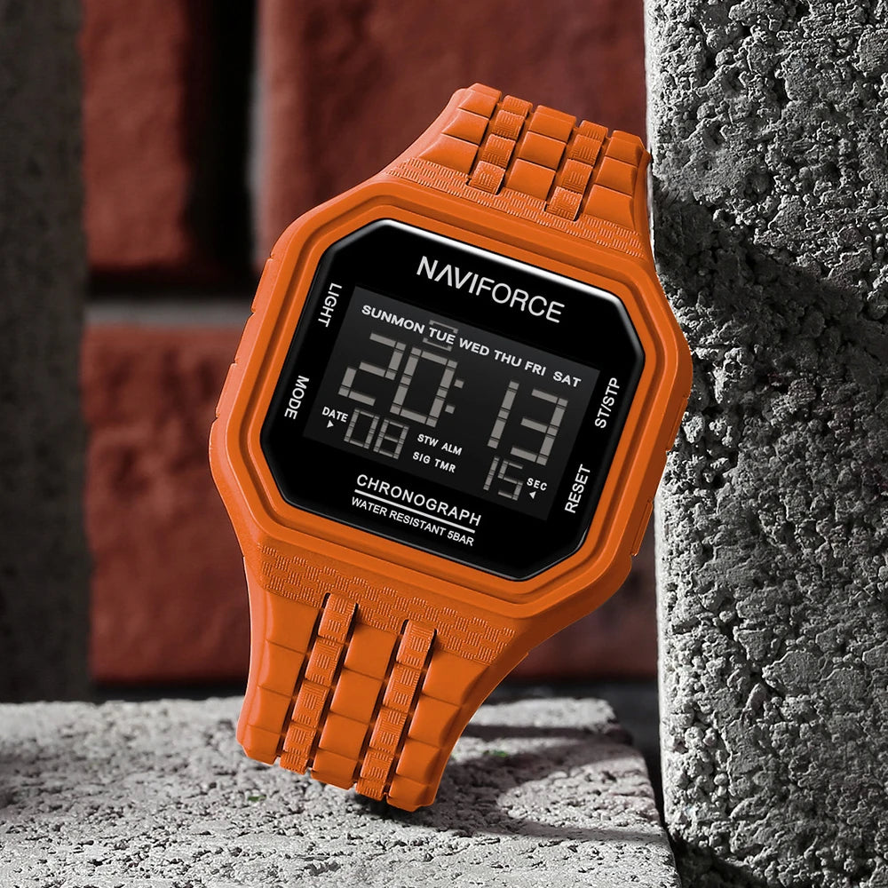 NAVIFORCE Top Luxury Brand Digital Men Wristwatch Waterproof Military Style Sport Man Watch Square Dial Fashion Reloj Hombre