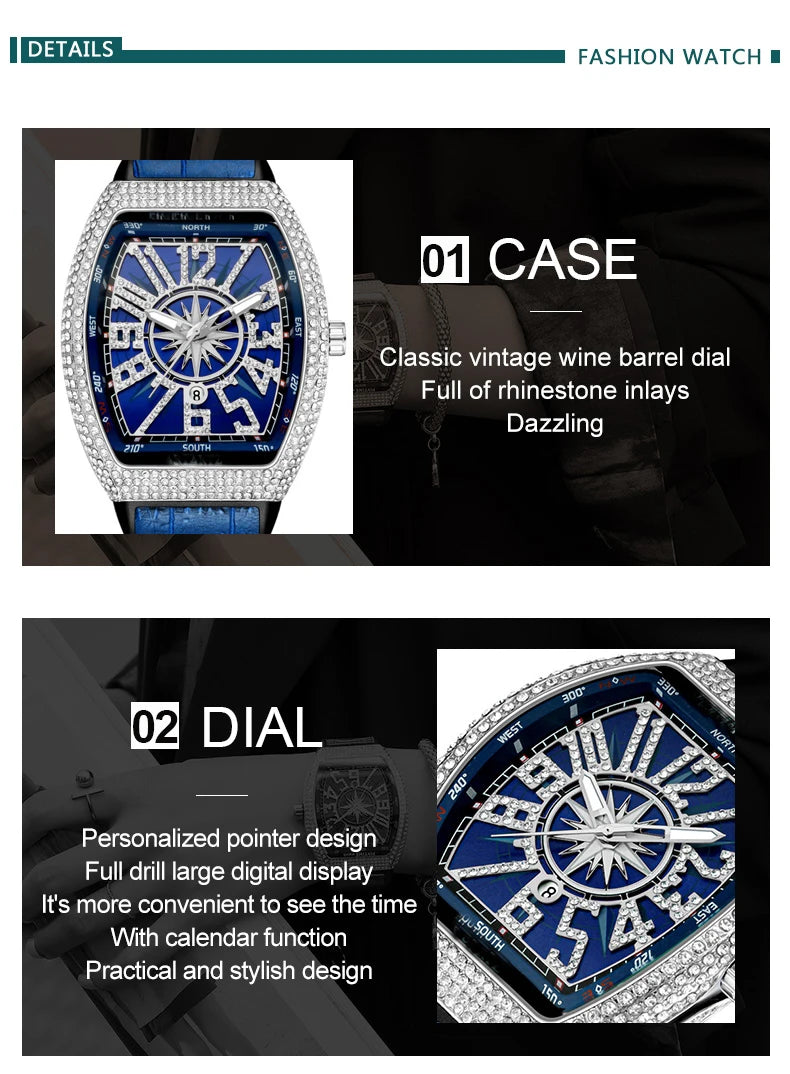 Top Brand Luxury Watch Men Classic Tonneau Case Calendar Quartz Watch for Men Male Clock Hombre Relogio Masculino 2023 New