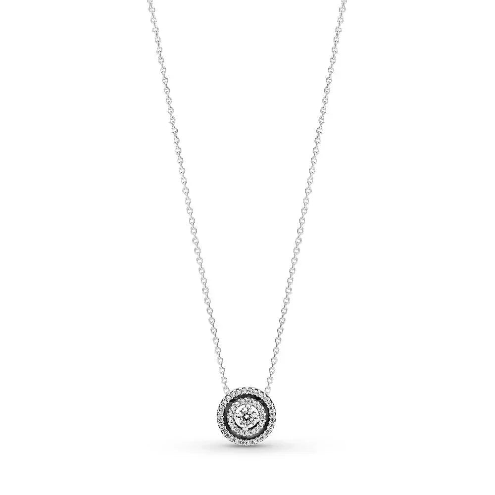 2021 New 100% 925 Sterling Silver pretty Sparkling Double Halo Collier Necklace Heart Family Tree Collier Fit Party Gift