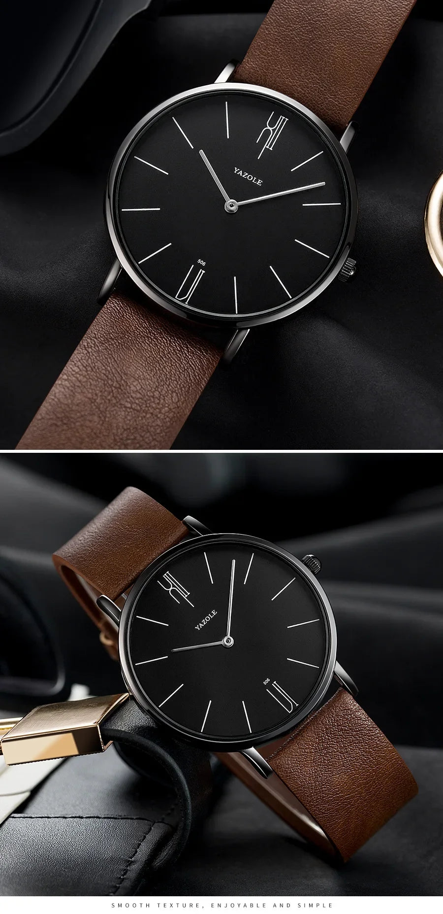YAZOLE Quartz Watches For Men Casual Minimalist Ultra-thin Mens Watch 30M Waterproof Simple Leather Belt Male Clock montre homme