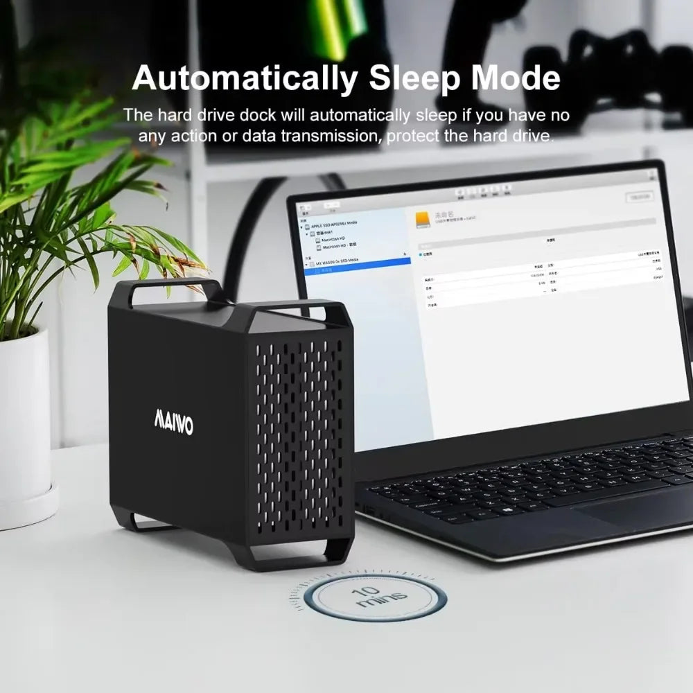 MAIWO 3.5" Dual Bay SATA HDD Hard Drive Enclosure with Cooling Fan for 4 Raid Modes USB 3.0 5Gbps 48TB Capacity Aluminum Alloy