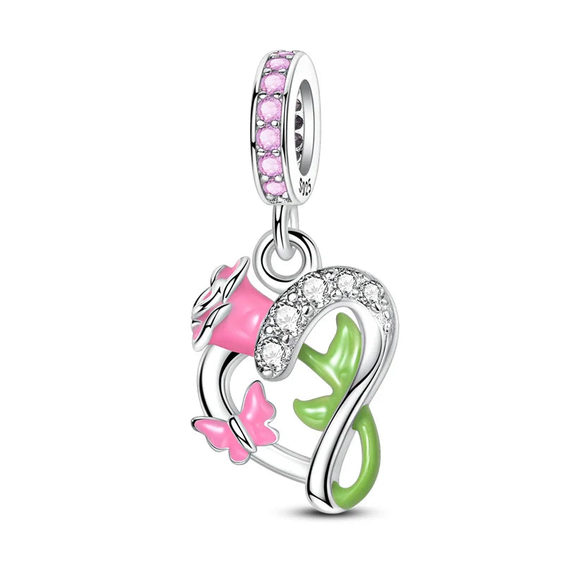 New 925 sterling silver pink green blue flower teapot and teacup bead pendant suitable for original charm bracelet