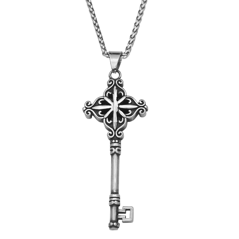 Fashion Punk Goth Key Pendant Stainless Steel Unique Amulet Necklace For Men Large Size Biker Vintage Jewelry Gift Dropshipping