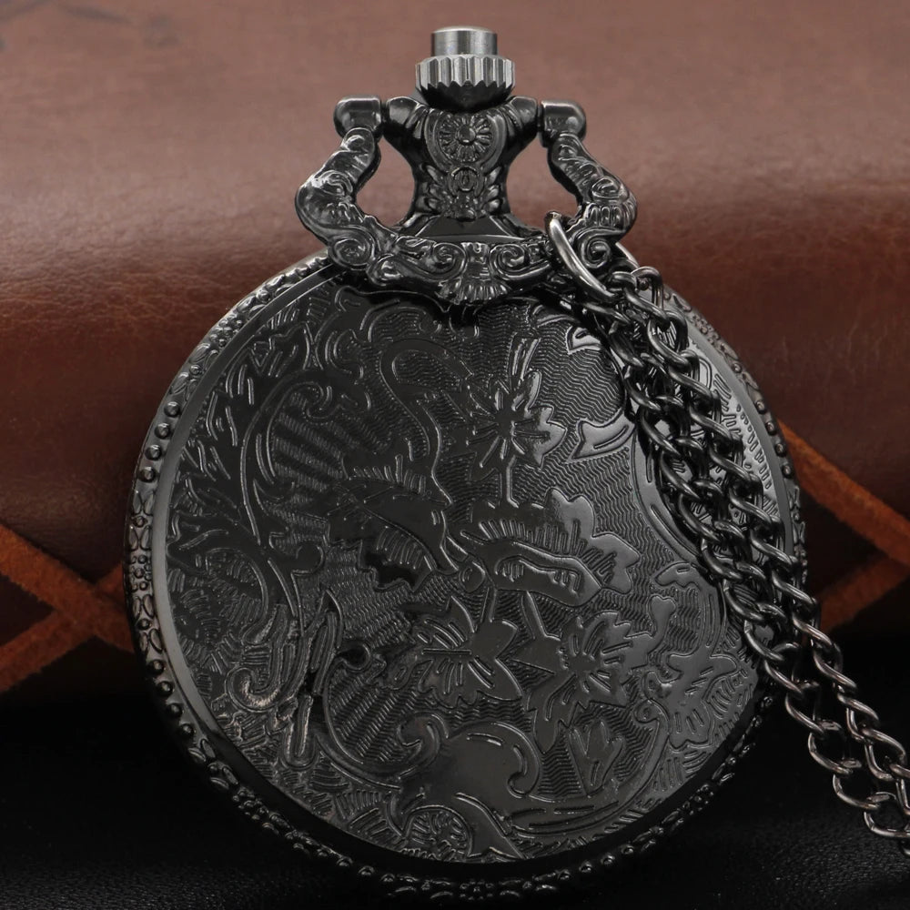 Black Steam Punk Quartz Pocket Watch Super Rebel Special Forces Hero Fob Chain Watch Pendant Necklace Gift Men's Children's Gift