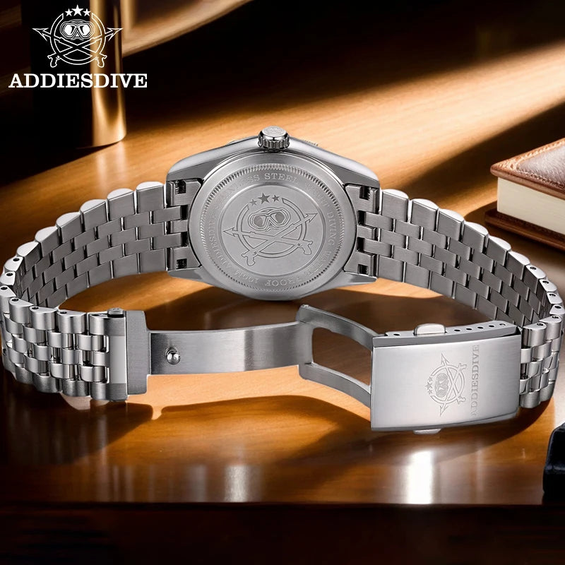 ADDIESDIVE 36mm Watch For Men BGW9 Luminous Jubilee Strap 100m Waterproof Sapphire Glass VH31 Movement Quartz Watch Reloj Hombre