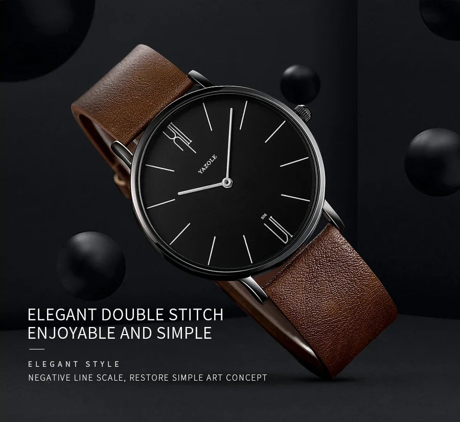 YAZOLE Quartz Watches For Men Casual Minimalist Ultra-thin Mens Watch 30M Waterproof Simple Leather Belt Male Clock montre homme