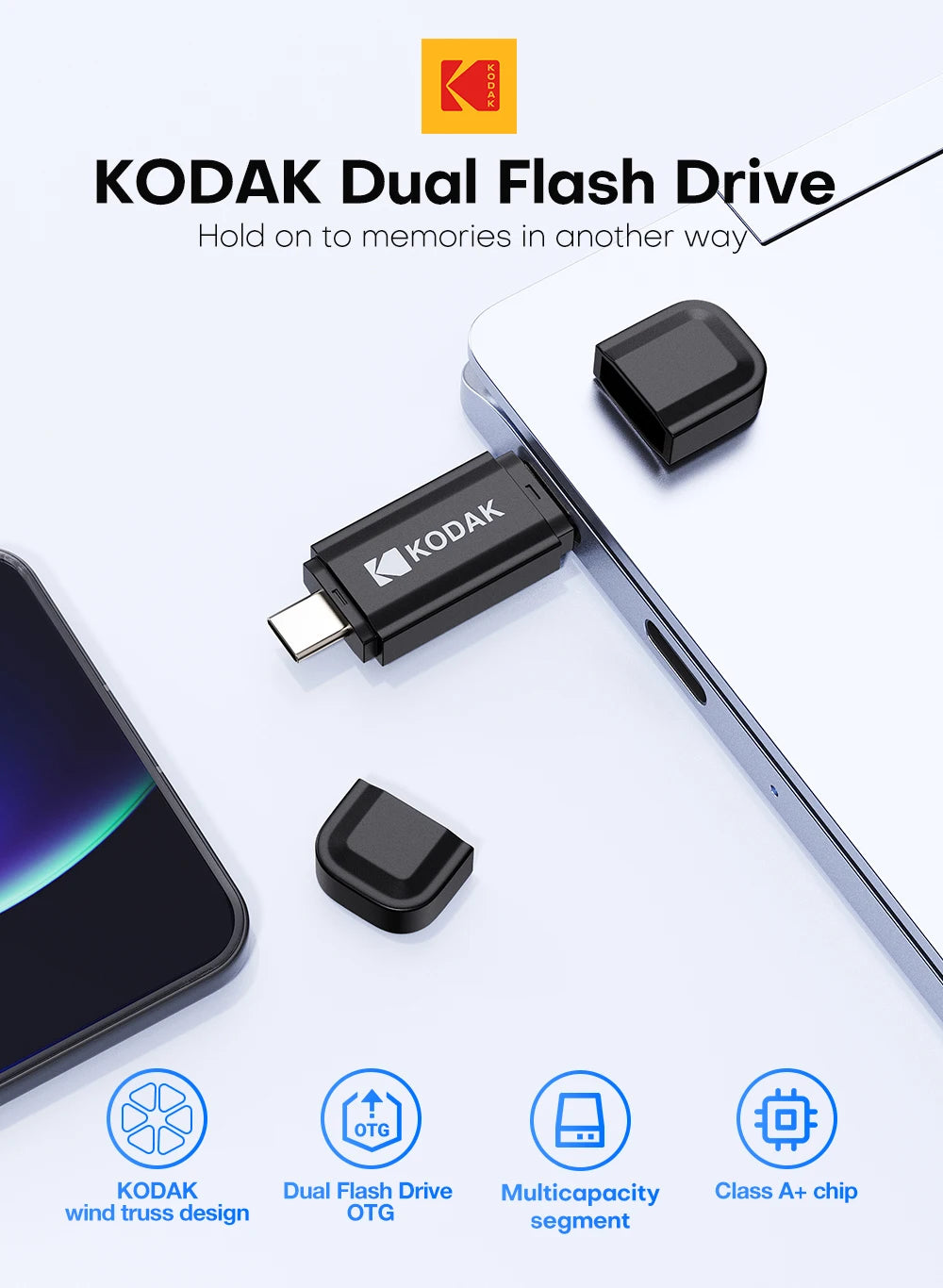 KODAK USB 3.2 Type-C Flash Drive 128GB 64GB USB3.2 Gen 1 OTG High Speed Pen Drive Memory Stick Pendrive for Phone Computer