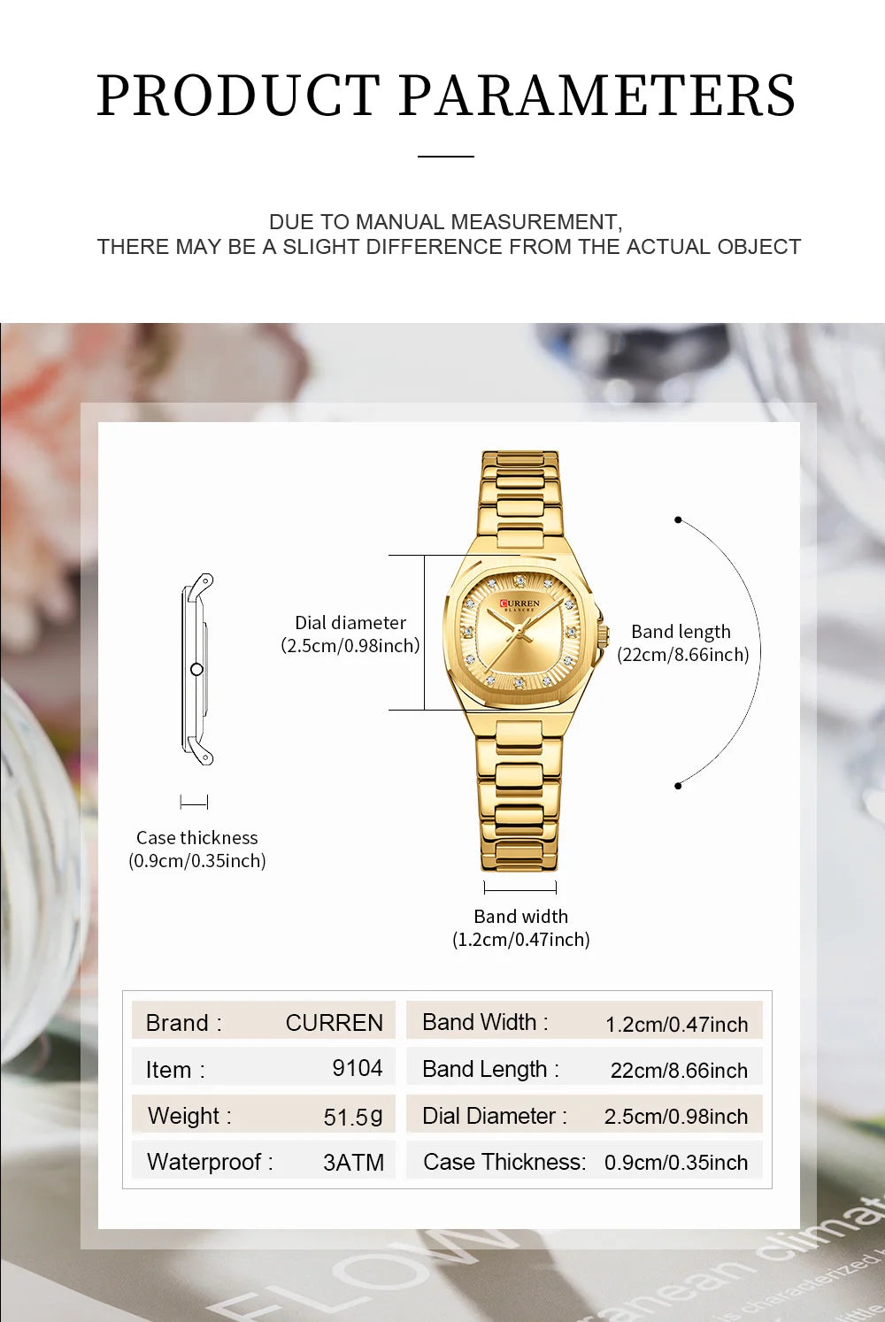 Curren Women Watch Luxury Fashion Quartz Crystal Waterproof Ladies Elegant Wristwatch Gifts For Girls