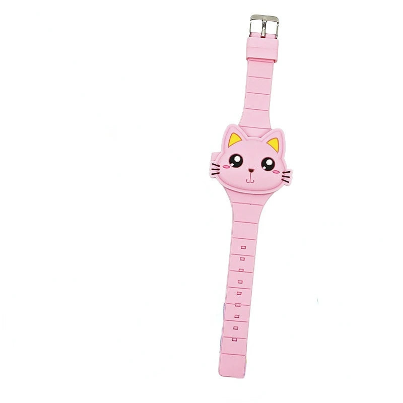 Fashion Kids Watch Cute Cat Shape LED Digital Watches for Girls Boys BPA Free Silicone Band Clamshell Design Children Wristwatch