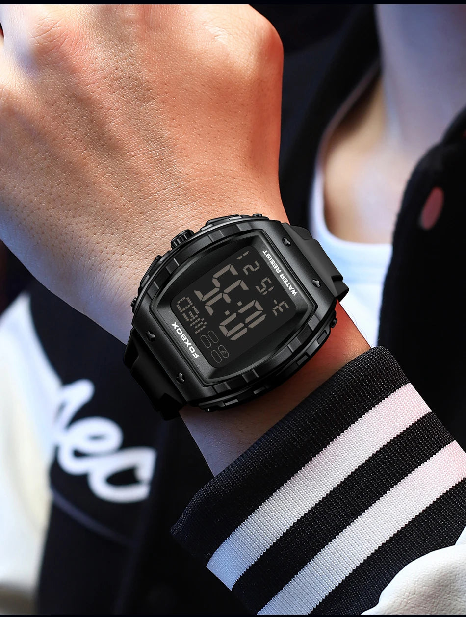 New Fashion FOXBOX Electronic Man Watch Outdoor Casual Sports Digital Clocks Waterproof Luminous Alarm Calendar Watches for Men