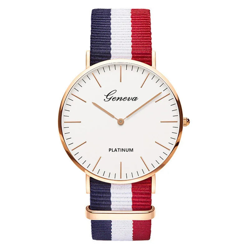 Fashion Women's Watch Top Brand Stripe Nylon Band Analog Quartz Wristwatch for Woman Simple Luxury Ladies Clock Gift Reloj Mujer