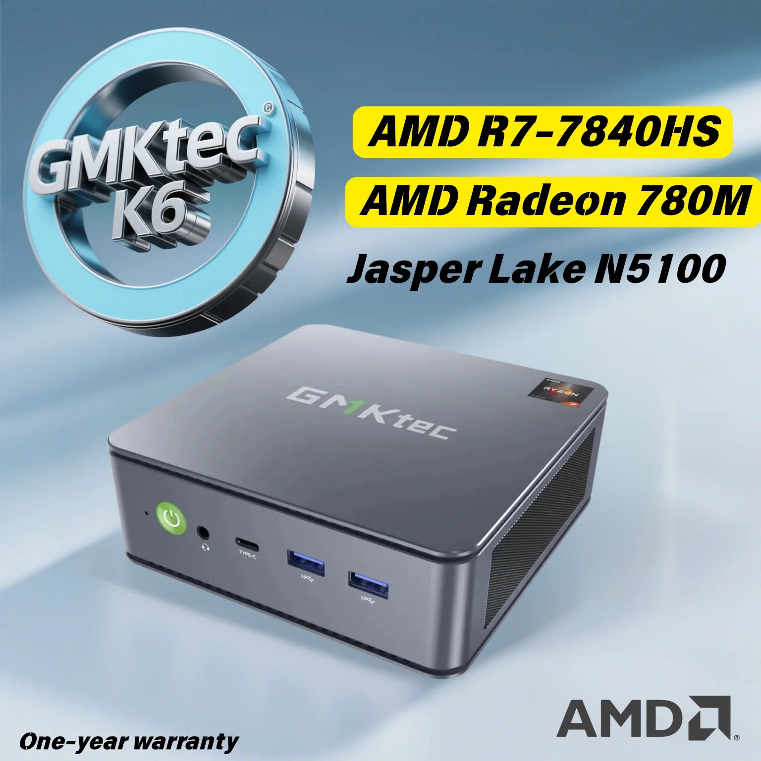 GMKtec K6 R7 7840HS Mini PC DDR5 5600MHz PCIe4.0 NVMe SSD USB4 WiFi6 BT5.2 2.5G LAN Tri-Display  Desktop Office  Gaming Computer