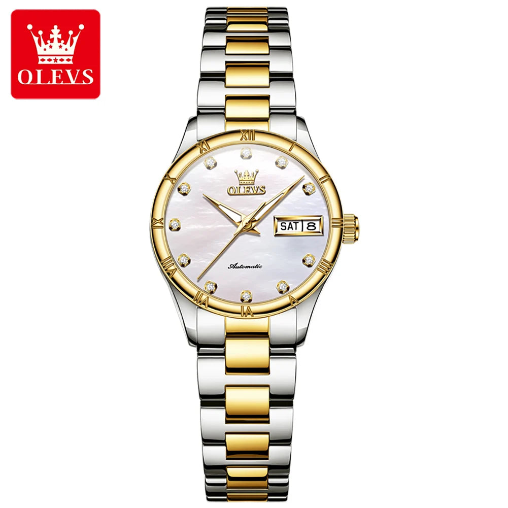 OLEVS 7030 Automatic Watch for Women Luxury Diamond Scale Waterproof Calendar Mechanical Woman Watch Original Ladies Wristwatch