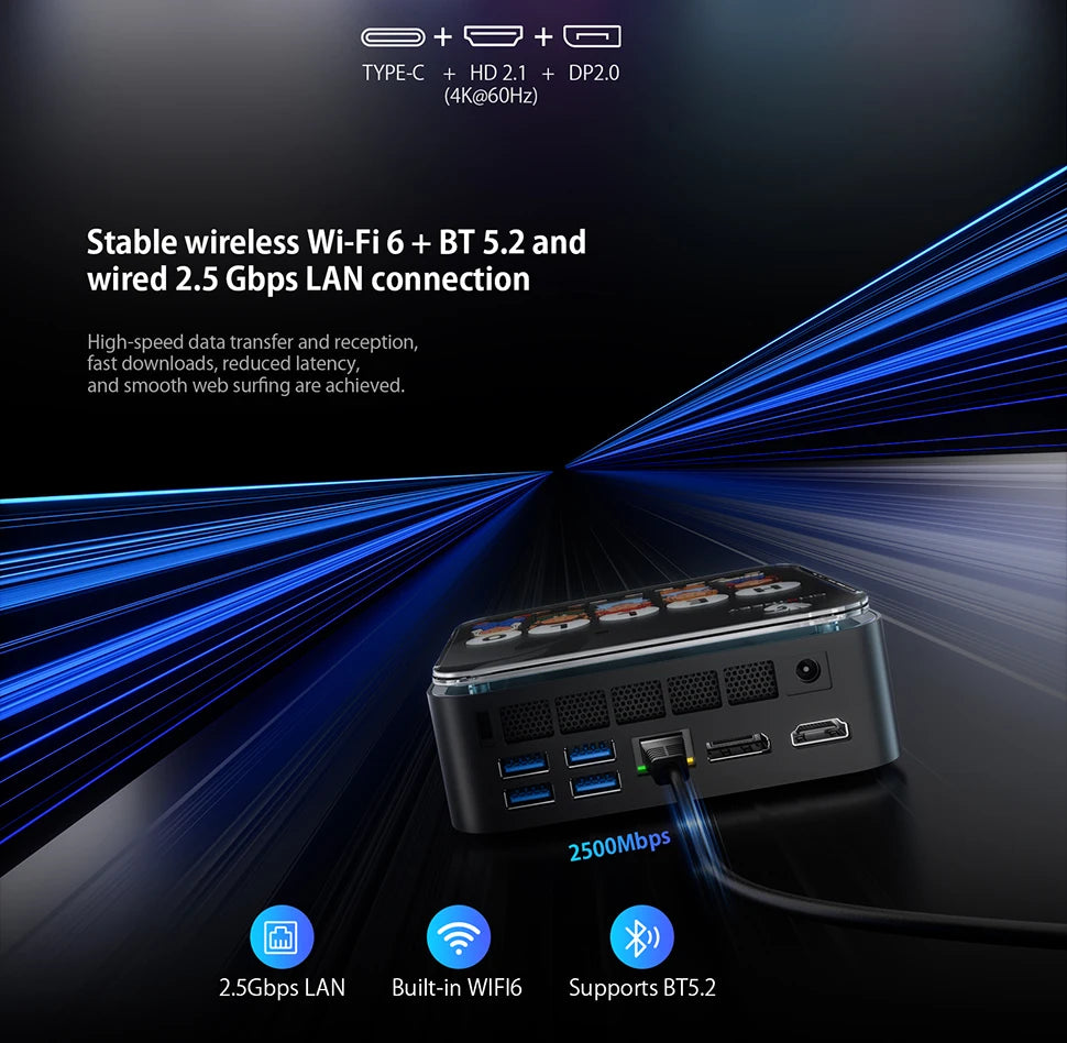 Chatreey AN3P Mini PC R7 7735HS 680M Gaming Desktop Computer with WiFi 6/Bluetooth 5.2/HDMI/DP