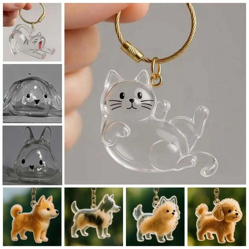 Transparent Acrylic Keychain Cat Hair Storage Capsule Handmade Animal Shaped Rabbit Hair Storage Box Cute Stylish