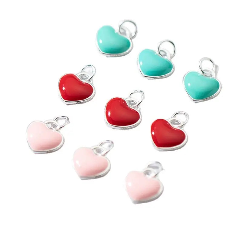 100% 925 Sterling Silver Drop Glue Craft Heart Charms 10.5x10mm Decoration Dangle Pendants DIY Jewelry Making For Women Gift