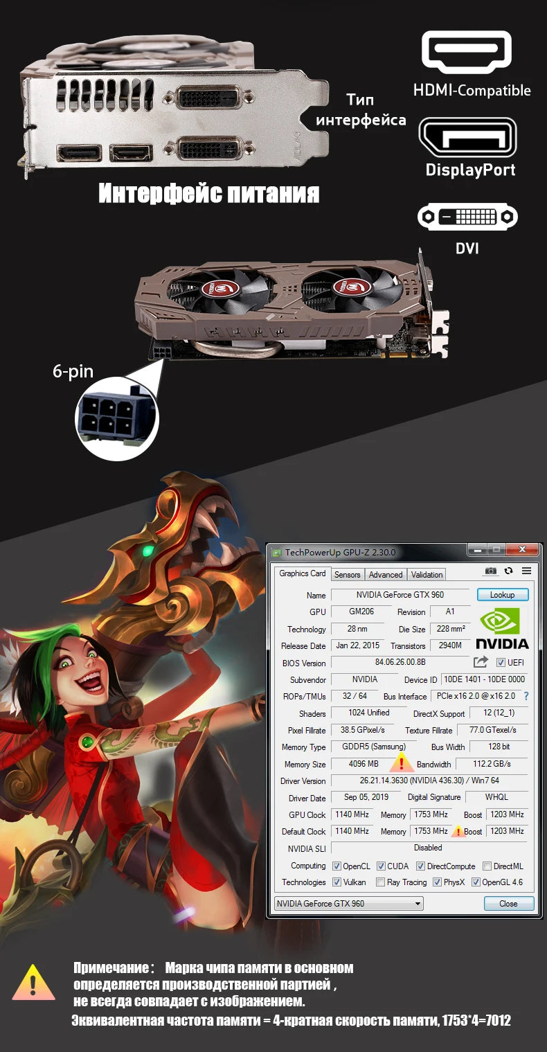 VEINEDA Graphics Cards  PC GTX 960 4GB 128Bit GDDR5 Video Card GTX960 4gb  Dvi For nVIDIA Geforce Game Refurbished cards