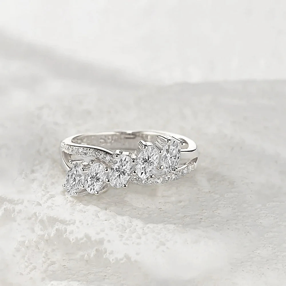 D Color Oval Cut Full Moissanite Ring for Women Half Eternity Ring Lab Diamond Wedding Band 925 Sterling Silver Jewelry