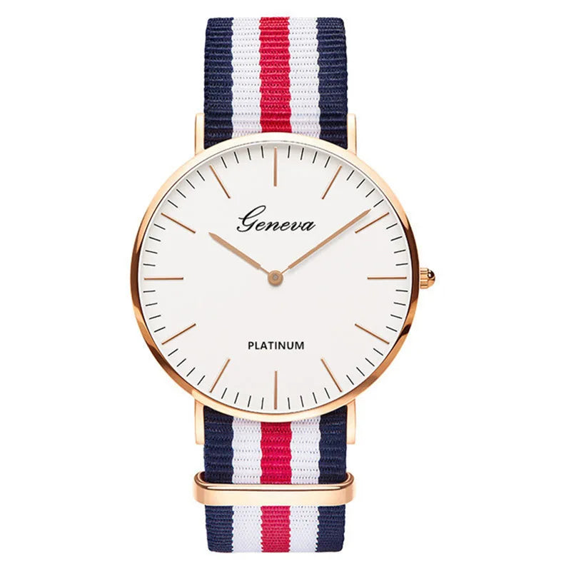 Fashion Women's Watch Top Brand Stripe Nylon Band Analog Quartz Wristwatch for Woman Simple Luxury Ladies Clock Gift Reloj Mujer