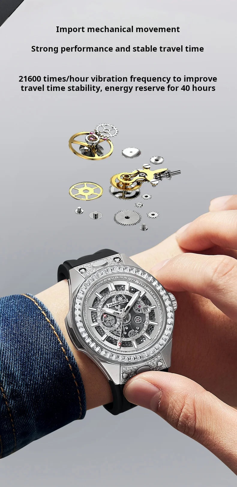 HANBORO super Bang Collection Fashion Light Luxury Quick Release Replaceable Strap Men's Automatic Mechanical Watch