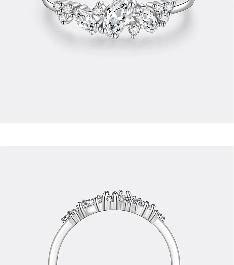 PERFANY 0.58CT Marquise Cut Moissanite Women's Ring S925 Pure Silver Laboratory Cultivated Diamond Fashion Design Jewelry