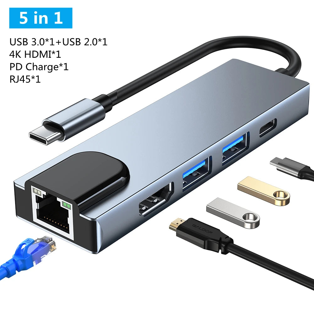 8/11/12-in-1 Type C Dock USB C Hub 3.0 Splitter Multiport Adapter 4K HDMI RJ45 SD/TF VGA HDMI PD for Laptop MacBook iPad xiaomi
