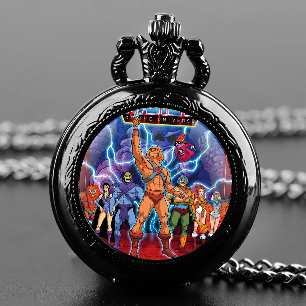 Masters Of The Universe Glass Dome Vintage Arabic Numerals Quartz Pocket Watch Necklace Pendant Clock Chain Men Women Kids Gift