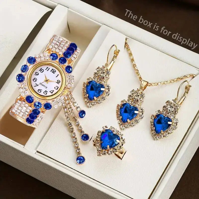 5PCS/Set Luxury Rhinestone Women Watches Fashion Adjustable Bangle Ladies Quartz Wristwatch Jewelry Set Reloj Mujer（Without Box）