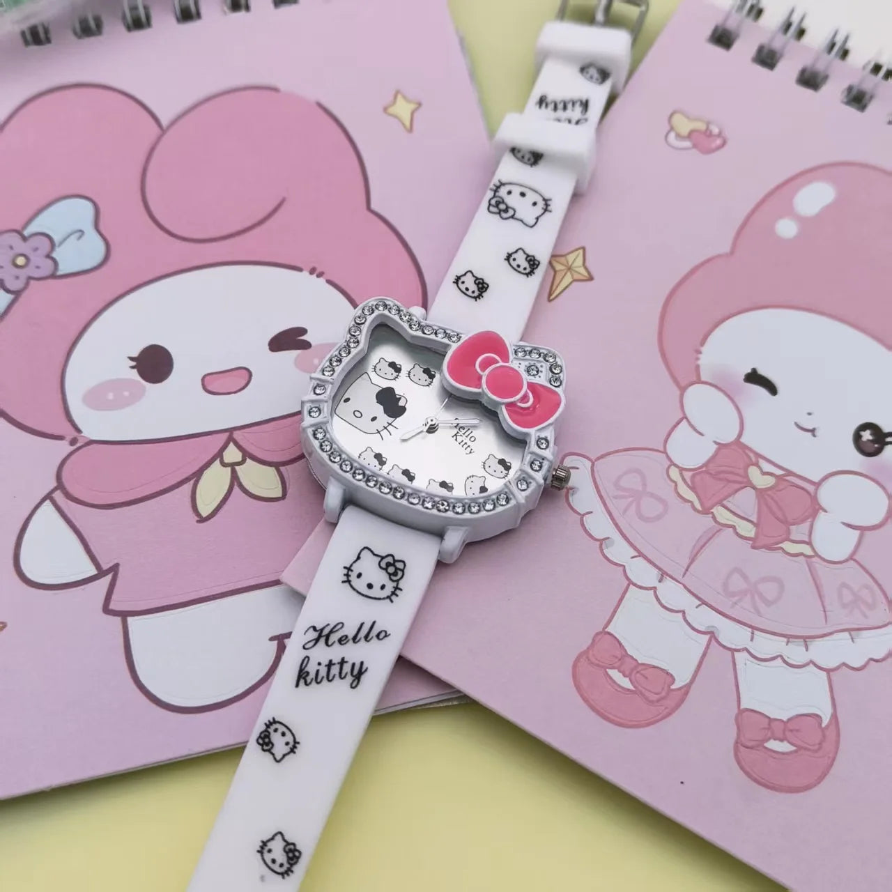 Cartoon Hello Kitty Electronic Watch Children's Cat Head Watch Bow Quartz Student Party Kids Girls Gifts Birthday Present